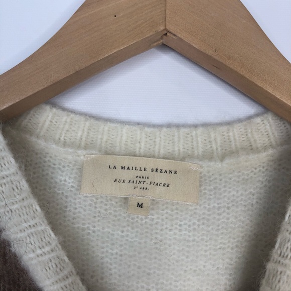 Sezane White and Brown Crew Neck Sweater - Picture 5 of 6